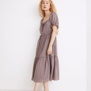 Madewell Square-Neck Tiered Midi Dress in Textured Seersuckers- Small